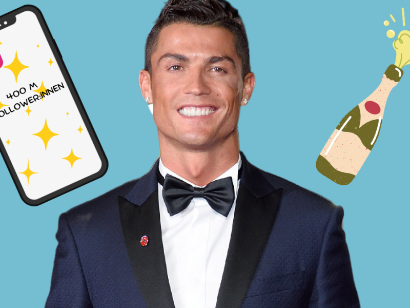 Fußballer und Instagram-Star Cristiano Ronaldo feiert seine über 400 Millionen Follower:innen.